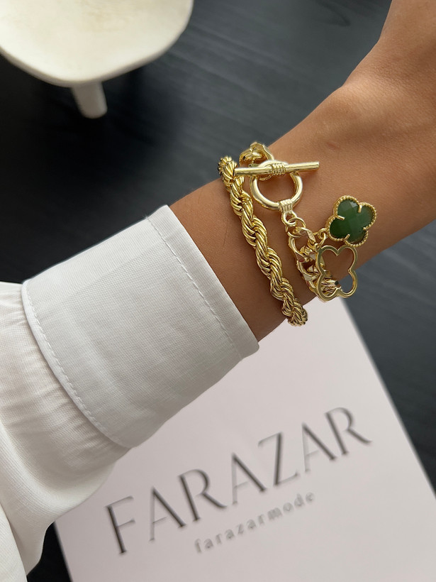 دستبند زنجیر طنابی طلایی | رنگ ثابت | ضد حساسیت | FARAZAR ا